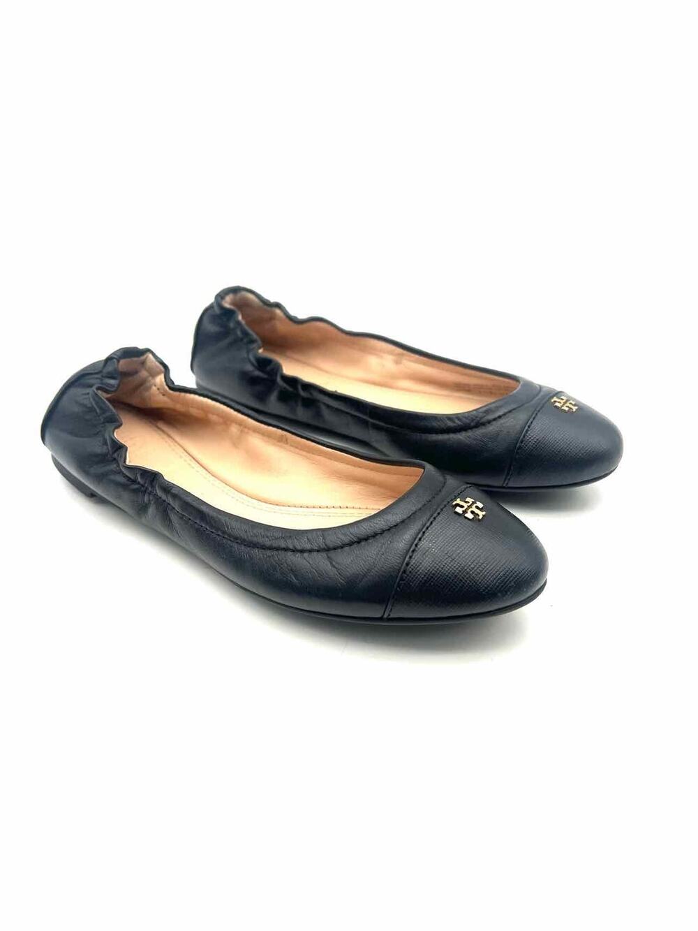 Tory Burch Size 5 Black/Gold Embellished Leather Designer Flats